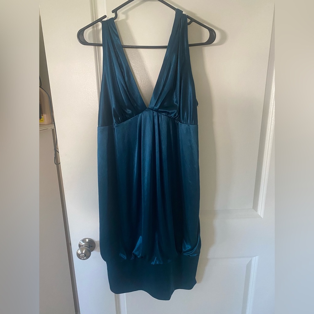 Dark teal silk formal dress